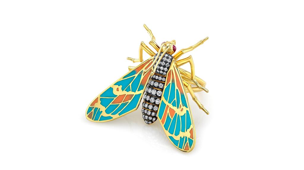 An 18-karat yellow gold butterfly ring with plique-a-jour enamel wings by Lord Jewelry ($9,600) Lord Jewelry butterfly ring